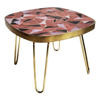 Mid-Century Modern Mosaic and Brass Side Table with Hair Pin Legs by Ilse Möbel, 1950s For Sale