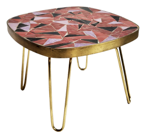 Mid-Century Modern Mosaic and Brass Side Table with Hair Pin Legs by Ilse Möbel, 1950s