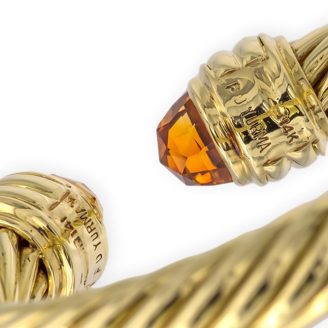 Contemporary Mid 20th Century David Yurman 14k Yellow Gold Classic Cable Citrine Hinged Cuff Bracelet 9.5 Mm For Sale - Image 3 of 9