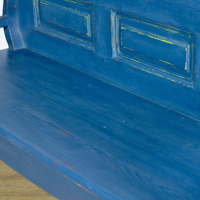 Blue Antique Pine Bench, 1900s For Sale - Image 8 of 11