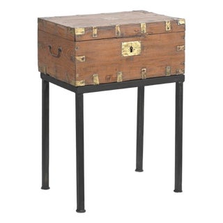 Vintage Anglo-Indian Teak and Brass Small Chest on Iron Legs/Side Table For Sale