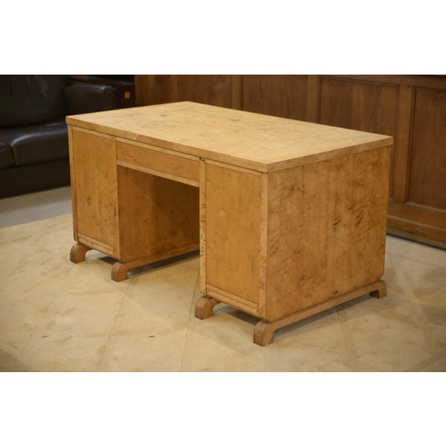 English Desk in Birch Burl with Bee Motif Marquetry, 1950s For Sale - Image 13 of 14