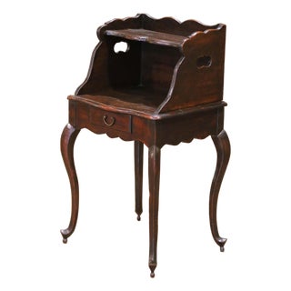 18th C. French Louis XV Carved Oak Nightstand or Side Table With Drawer For Sale