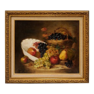 19th Century French Fruit Still Life Oil Painting, Framed For Sale