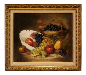 19th Century French Fruit Still Life Oil Painting, Framed