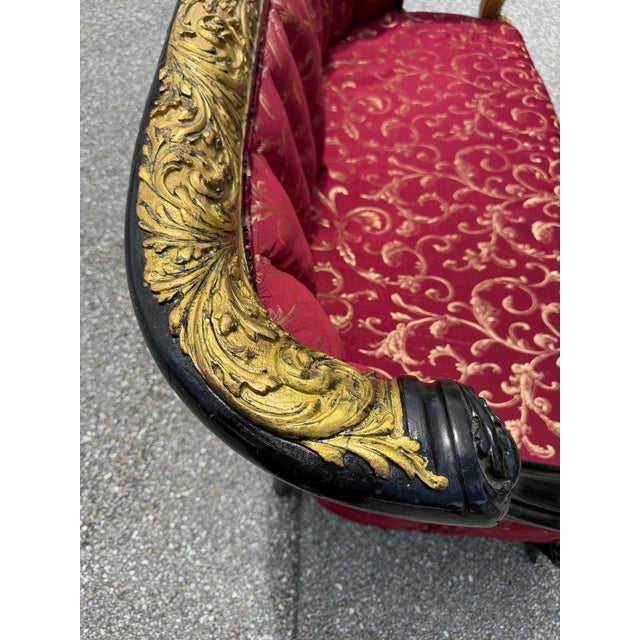 1930s 1930s Lovely Louis XVI Gold & Red Satin Walnut Victorian Sofa Settee For Sale - Image 5 of 12