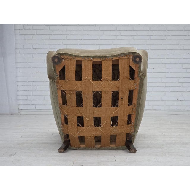 Danish Armchair in Green Velour with Oak Legs For Sale - Image 16 of 18