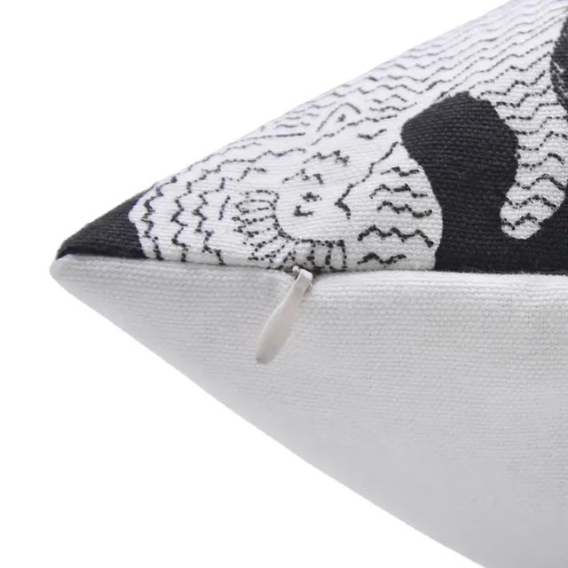 Art Deco Fabdivine Cotton Cushion Cover With Block Print 24x24 Inch Thick Cotton White-Mushak For Sale - Image 3 of 4