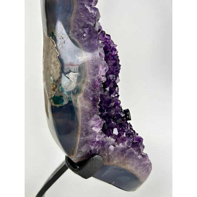Metal Amethyst Crystal Geode Cluster on Custom Stand (Uruguay) For Sale - Image 7 of 10