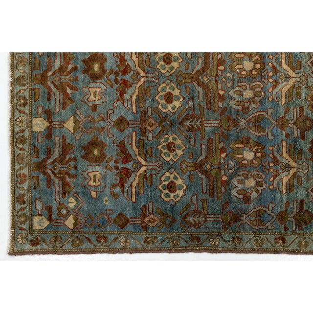 Textile Exquisite Antique Bidjar Style Hand-Knotted Wool Rug in Muted Steel Blue and Rust For Sale - Image 7 of 8
