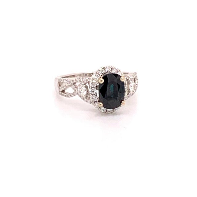 Diamond Sapphire Ring 6.5 18k Gold 2.62 TCW Women Certified For Sale - Image 4 of 7