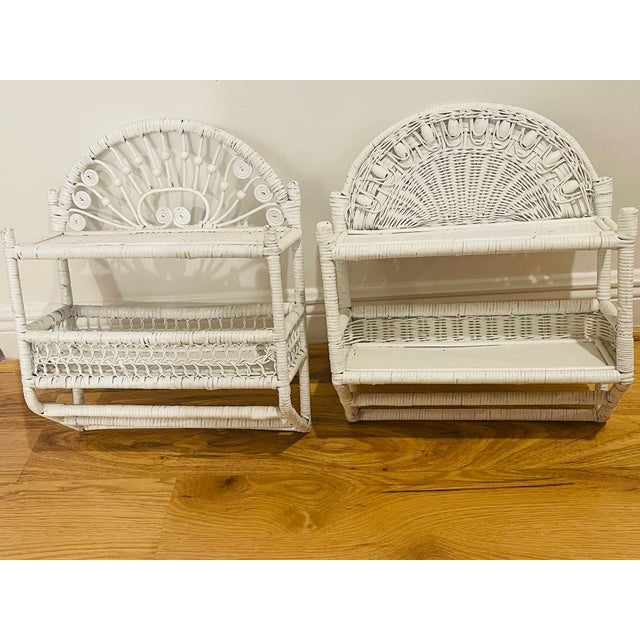 Shabby Chic Vintage White Wicker Wall Shelve For Sale - Image 3 of 8
