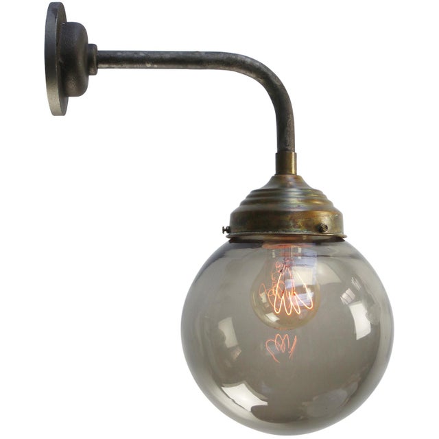 1960s Vintage Smoked Titanium Glass, Brass and Cast Iron Sconce For Sale - Image 5 of 8