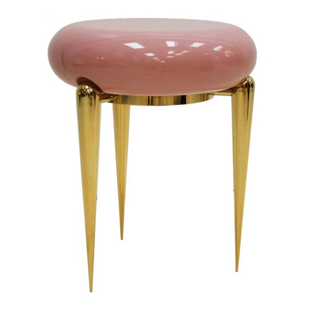 Memphis German Pink Lacquered and Brass Coffee Table For Sale - Image 3 of 9