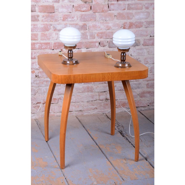 Art Deco Table Lamps in Beech and Opal Glass, Czech, 1930s, Set of 2 For Sale - Image 3 of 11