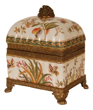 Vintage Bronze-Mounted Porcelain Box with Hand-Painted Butterflies and Floral Decor, 1980s
