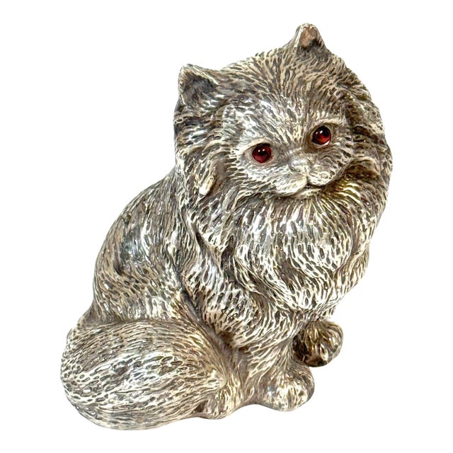 Russian Silver Persian Cat Sculpture, Soviet Period, 88 Zolotnik, Marked "S.W." For Sale