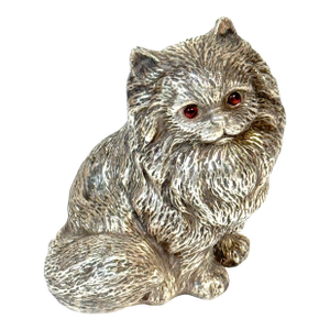Russian Silver Persian Cat Sculpture, Soviet Period, 88 Zolotnik, Marked "S.W."