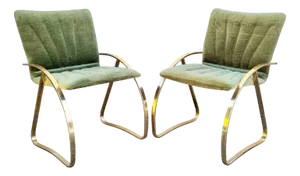 Italian Modern Brick Green Velvet and Gold Chromed Metal Chairs, 1970s, Set of 2
