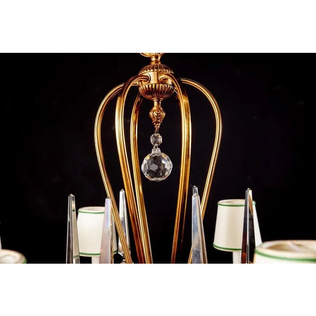 1940s Art Deco Italian Brass Chandelier with Porcelain Insert, 1940 For Sale - Image 5 of 13