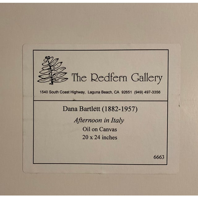 Early 20th Century Dana Bartlett Afternoon in Italy Original Oil on Canvas Framed. For Sale - Image 9 of 10