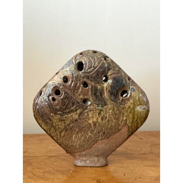 Late 20th Century Vintage Boho Original Studio Pottery Flower Frog Vase For Sale - Image 5 of 8