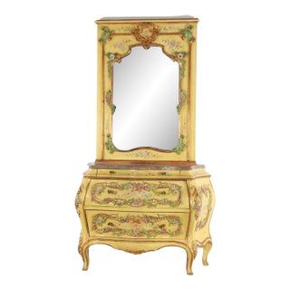 Venetian Floral Polychromed Marble Top Dresser With Trumeau Mirror C1930 For Sale