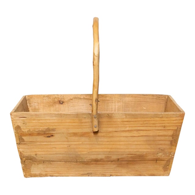 Long Farmhouse Bamboo & Wooden Basket For Sale