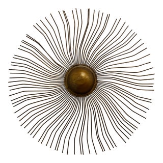 Vintage 30” Brass-Finish Starburst Sunburst Wall Sculpture For Sale