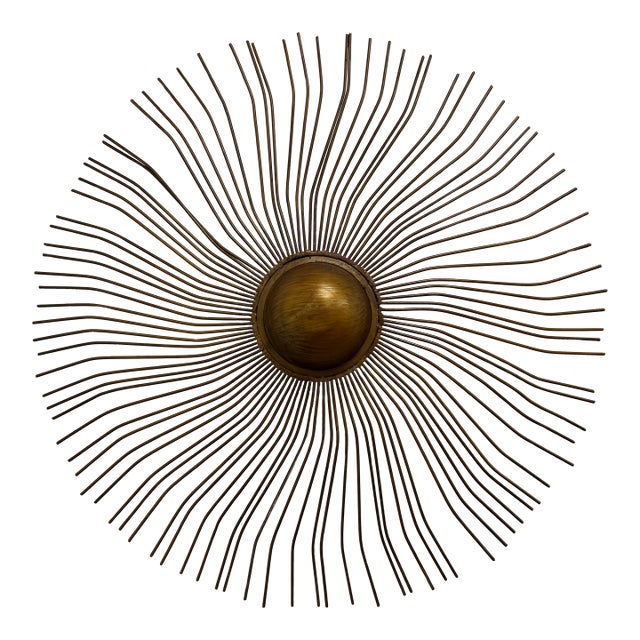 Vintage 30” Brass-Finish Starburst Sunburst Wall Sculpture For Sale