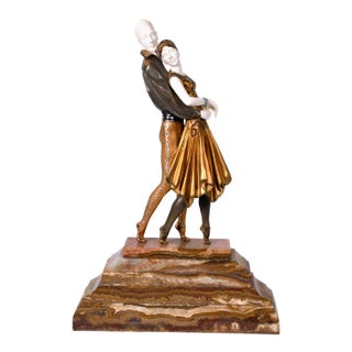 Elegant Dancing Couple Sculpture on Polished Marble Base – Classic Figural Art Statue For Sale