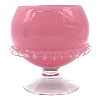 Mid-Century Goblet in Ceralacca Pink Opal Glass with Morrise Decoration, Italy, 1960s For Sale