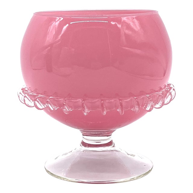 Mid-Century Goblet in Ceralacca Pink Opal Glass with Morrise Decoration, Italy, 1960s For Sale