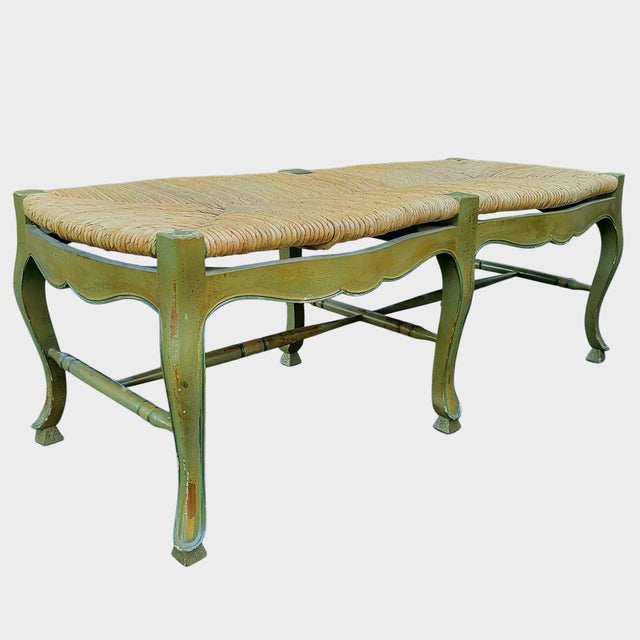 Vintage Circa 1930s French Provencial Bench With Rush Seat For Sale In Boston - Image 6 of 18