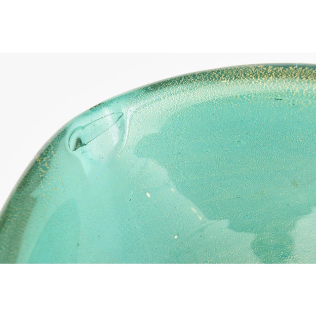 Vintage Murano Barovier E Toso Emerald Green and Gold Aventurine Glass Bowl, 50's For Sale - Image 9 of 11