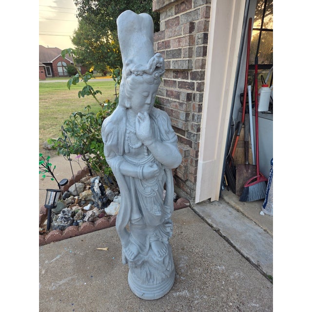 Stone Mid-20th Century Vintage Cast Stone Guanyin Garden Statue For Sale - Image 7 of 8
