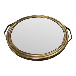 Italian Mid-Century Brass and Smoked Mirror Serving Tray, 1970s For Sale