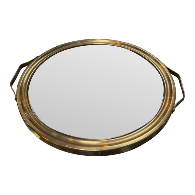 Italian Mid-Century Brass and Smoked Mirror Serving Tray, 1970s For Sale