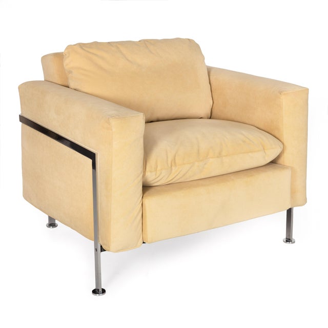 ROBERT HAUSSMANN MODEL RH 302 CHROME AND UPHOLSTERED LOUNGE CHAIR Designed in 1954-56, probably for Hans Kaufeld or...