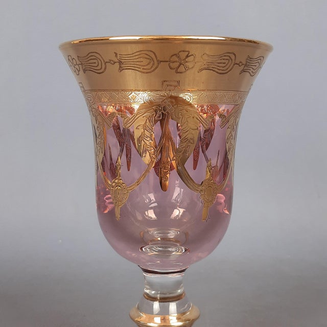 Blue and Pink Murano Glass and 24 Karat Gold His and Hers Goblets, 1970s, Set of 2 For Sale - Image 6 of 12