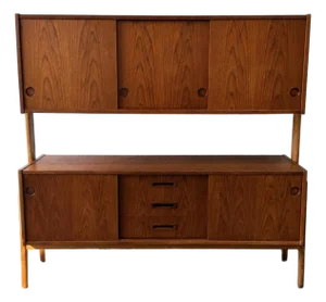 Vintage Danish Teak and Oak Two-Piece Floating Sideboard, Manner of Hans Wegner 1960s