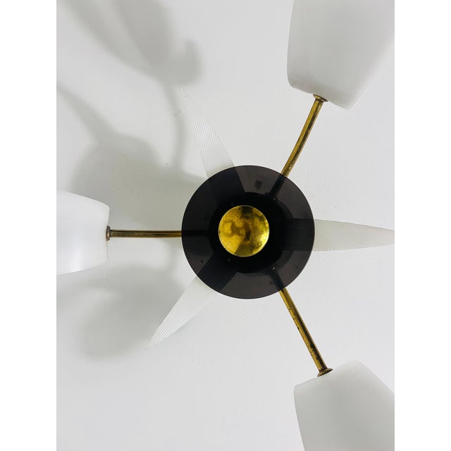 Italian Midcentury Brass 3-Arm Sputnik Chandelier, 1950s For Sale - Image 9 of 11