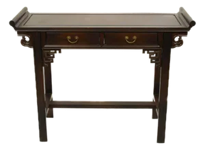 Chinese Hardwood Two-Drawer Altar Console Table With Brass Pulls
