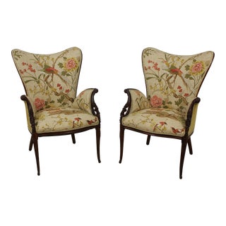 Pair French Style Upholstered Fireside Chairs For Sale