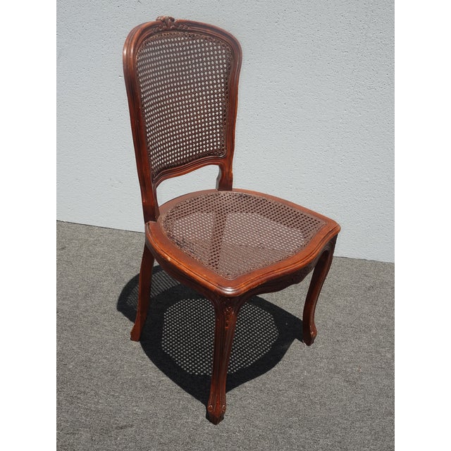 Vintage French Country Brown Cane Side Chair For Sale - Image 4 of 14