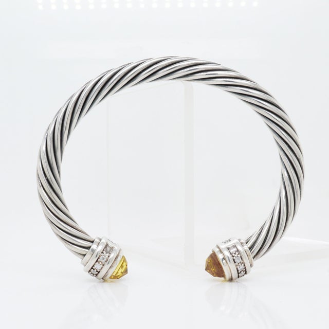 Metal David Yurman 7mm Sterling Silver, Citrine, & Diamond Classic Cable Bracelet For Sale - Image 7 of 15