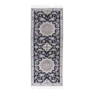 Pasargad DC Navy Blue Fine Hand Knotted Silk & Wool Nain Rug For Sale