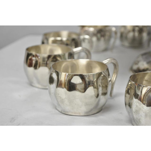 Vintage Modern Regency Style Silver Plated Pedestal Punch Bowl W 12 Hanging Cups For Sale In Philadelphia - Image 6 of 18