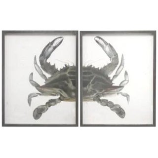 Green & Grey Split Crab in Pewter Frame - Total 40x26 For Sale