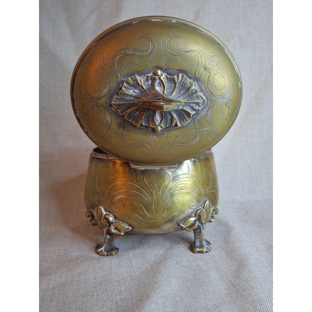 Antique 19th Century Brass Etrog Box Engraved Sukkot Citron Footed Judaica For Sale - Image 11 of 18